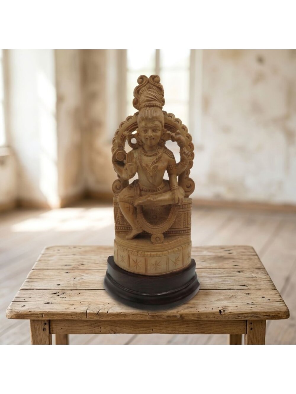 Hindu Deity Idol India Vintage Wooden Statue Hand Carved 9.5"
